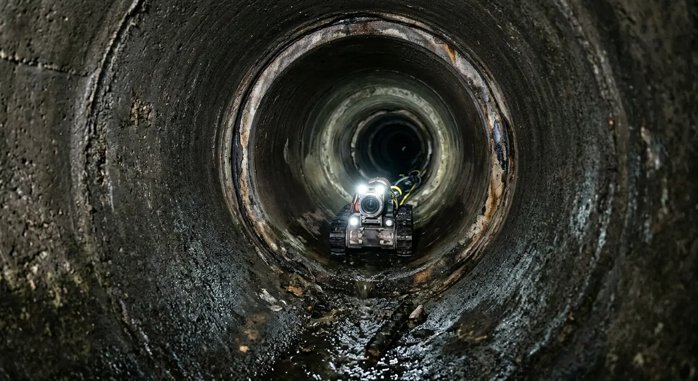 Robotic sewer camera inspecting pipe interior for Sewer Line Repair in Wallington